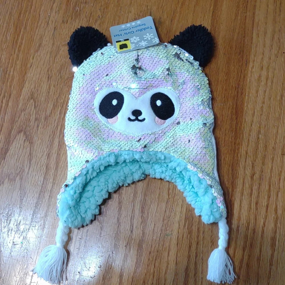 Toddler Girls Hat Sequin Critter Bear warm fuzzy NEW!